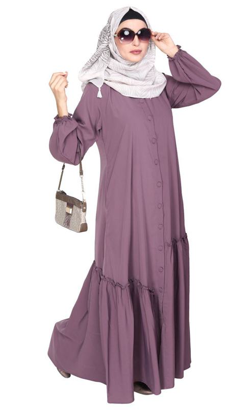 Chic Light Purple Spiral Abaya with Frills