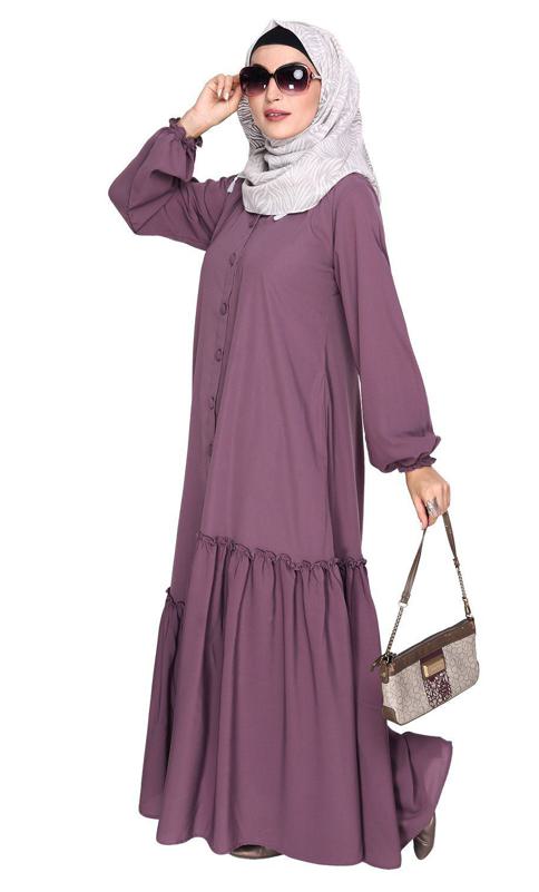 Chic Light Purple Spiral Abaya with Frills