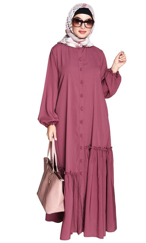 Chic Onion Pink Spiral Abaya with Frills (Made-To-Order)