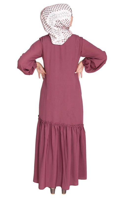 Chic Onion Pink Spiral Abaya with Frills (Made-To-Order)