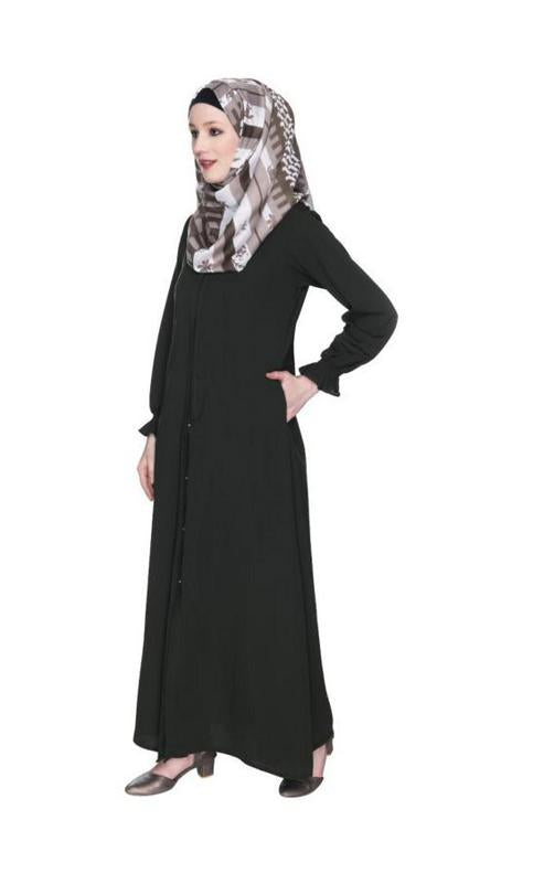 Classic Plain Olive Abaya With Elastic Cuffs (Ready-To-Ship)