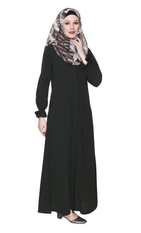 Classic Plain Olive Abaya With Elastic Cuffs (Made-To-Order)