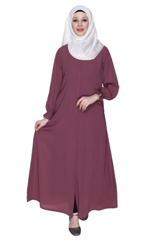 Classic Plain Onion Pink Abaya With Elastic Cuffs