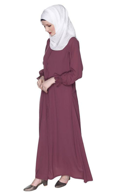 Classic Plain Onion Pink Abaya With Elastic Cuffs (Made-To-Order)