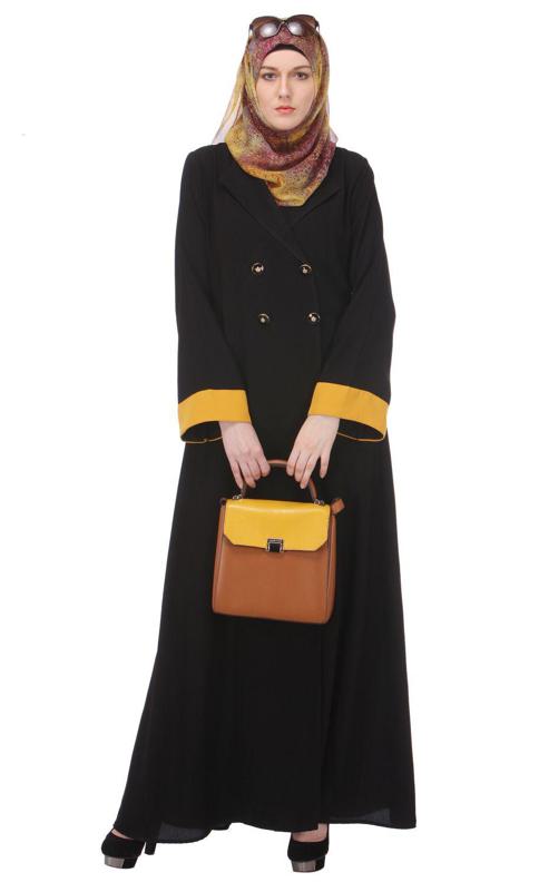 Coat Style Abaya With Chrome Yellow Sleeves (Made-To-Order)