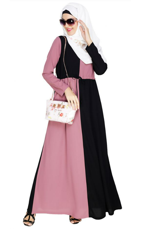 Colour Blocked Onion Pink Abaya (Made-To-Order)
