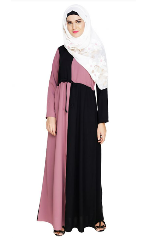 Colour Blocked Onion Pink Abaya (Made-To-Order)