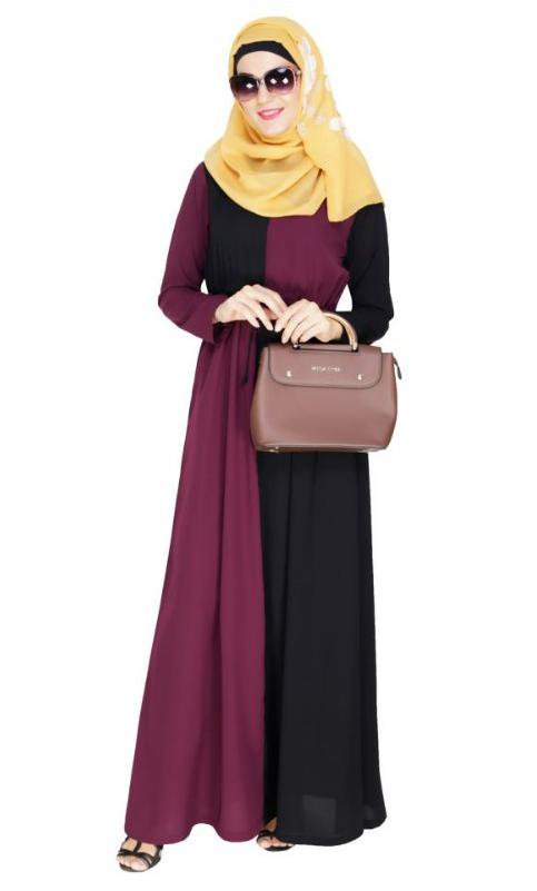 Colour Blocked Purple Abaya