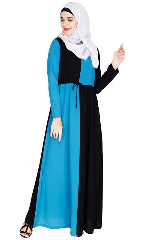 Colour Blocked Teal Blue Abaya