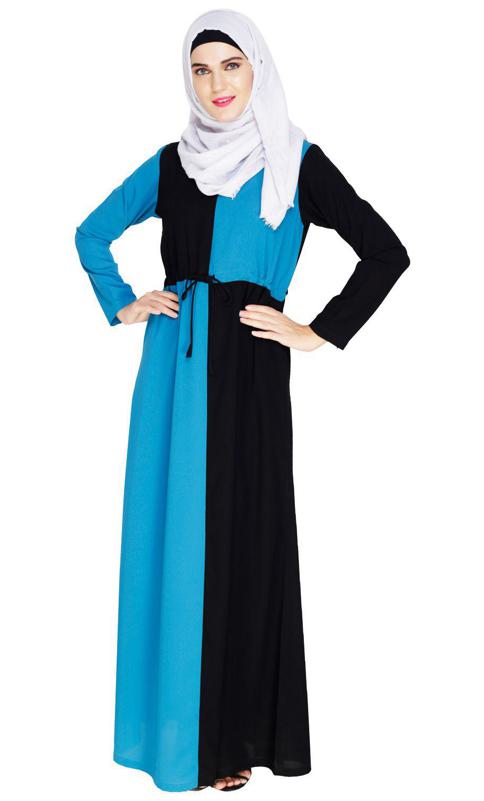 Colour Blocked Teal Blue Abaya (Made-To-Order)