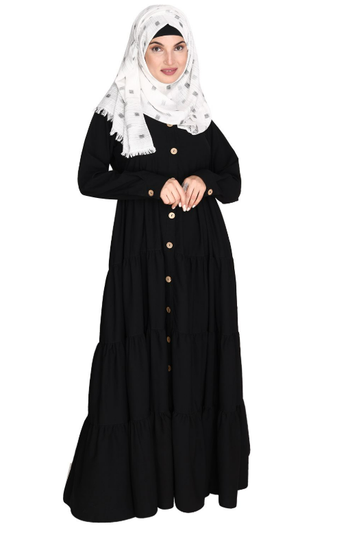 Contemporary Black Multi Layered Gather Dress (Made-To-Order)