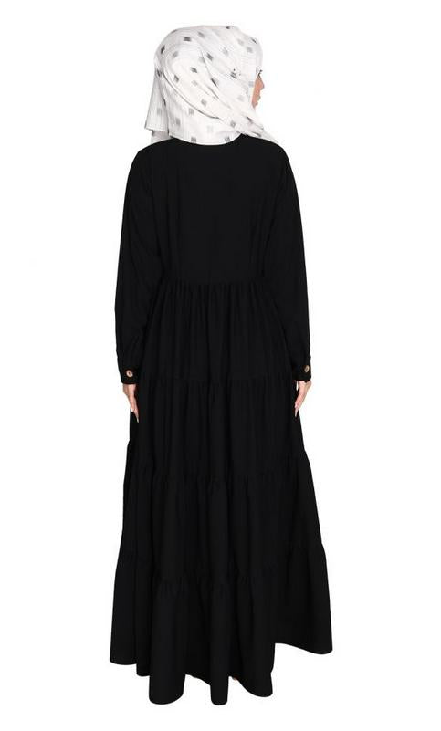 Contemporary Black Multi Layered Gather Dress (Ready-To-Ship)