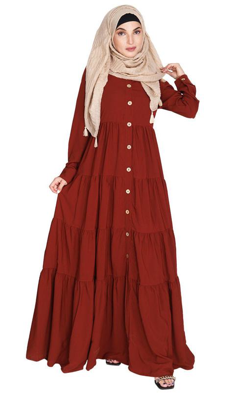 Contemporary Brick Red Multi Layered Gather Dress (Made-To-Order)