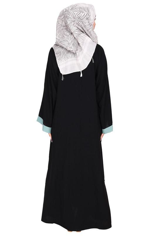 Contrast Embroidered Black and Sage Green Dubai Style Abaya (Made-To-Order)