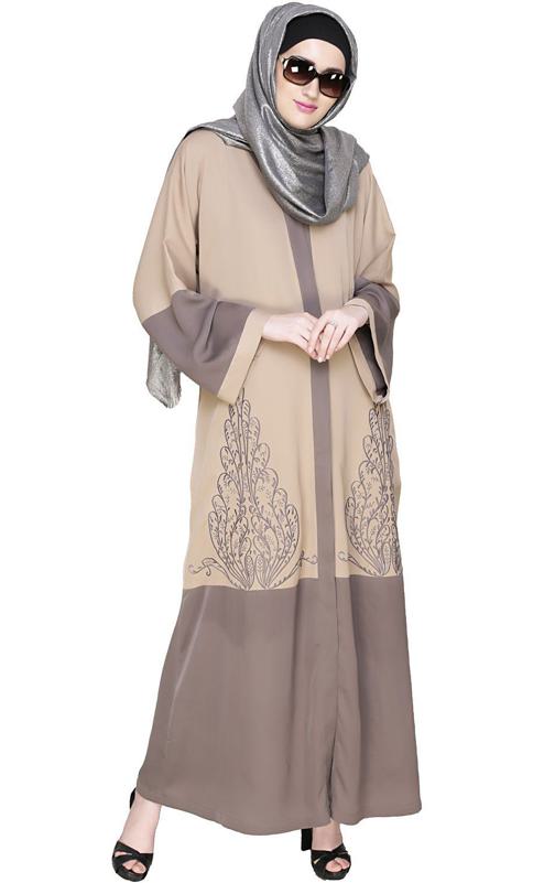 Eden Dubai Style Beige and Grey Embroidered Abaya (Made-To-Order)