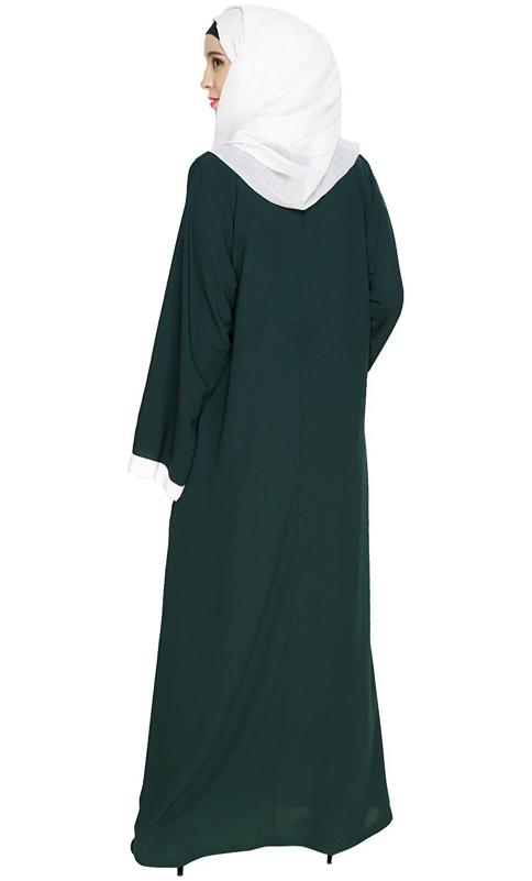 Contrast Embroidered Green Dubai Style Abaya (Made-To-Order)