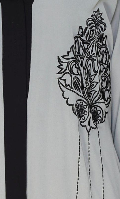Contrast Embroidered Grey Dubai Style Abaya (Made-To-Order)