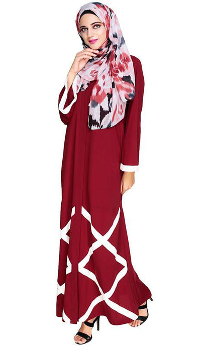 Criss Cross Detailing Wine Abaya (Made-To-Order)