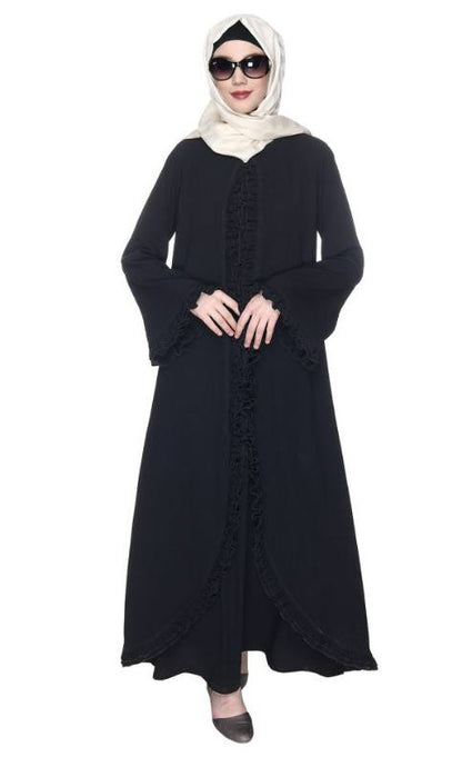 Dapper Deep Black Jacket Style Frill Abaya (Made-To-Order)