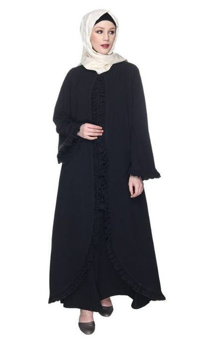 Dapper Deep Black Jacket Style Frill Abaya (Made-To-Order)