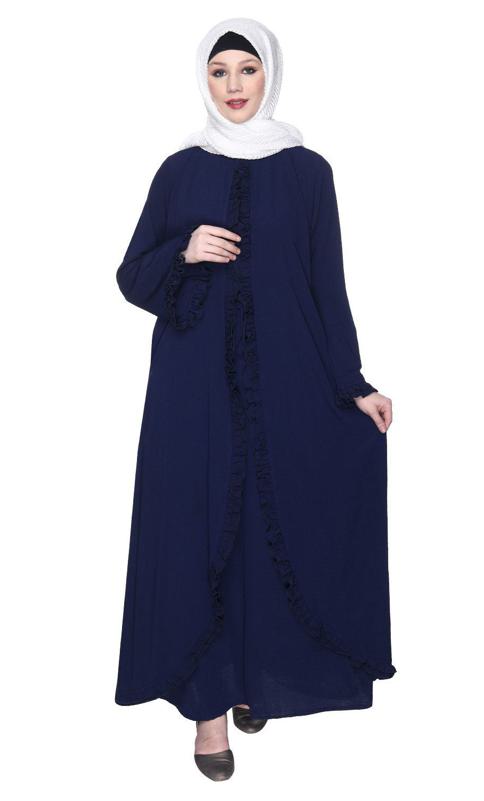 Dapper Deep Blue Jacket Style Frill Abaya