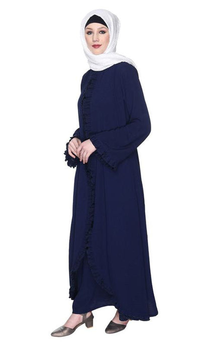 Dapper Deep Blue Jacket Style Frill Abaya (Made-To-Order)