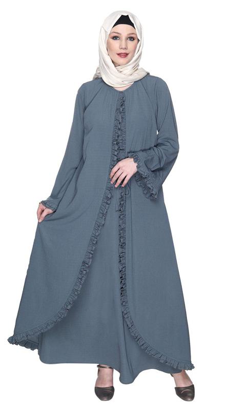 Dapper Grey Jacket Style Frill Abaya