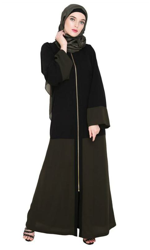 Dazzling Zip-Up Olive Abaya