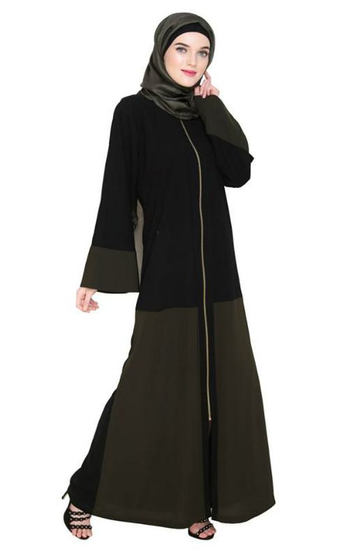 Dazzling Zip-Up Olive Abaya