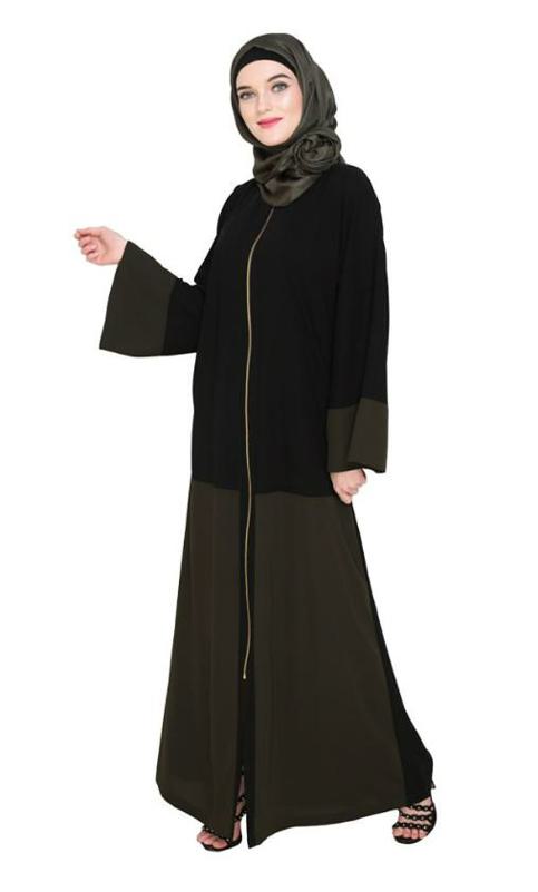 Dazzling Zip-Up Olive Abaya