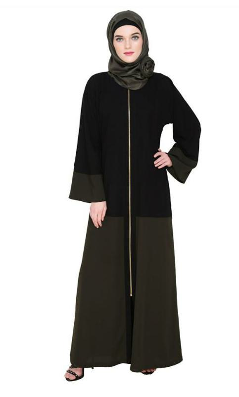 Dazzling Zip-Up Olive Abaya