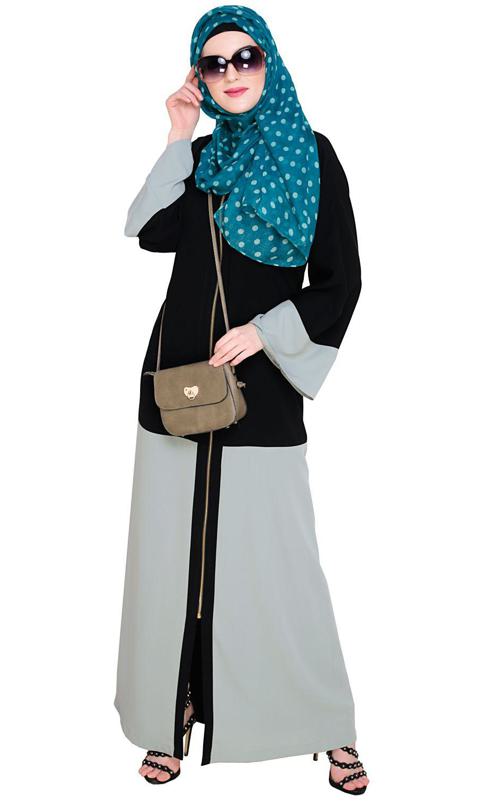 Dazzling Zip-Up Sage Green Abaya (Made-To-Order)