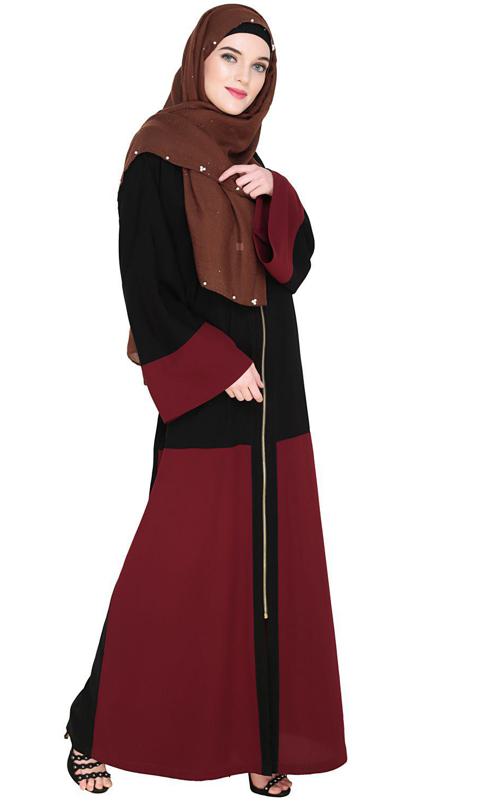 Dazzling Zip-Up Wine Abaya