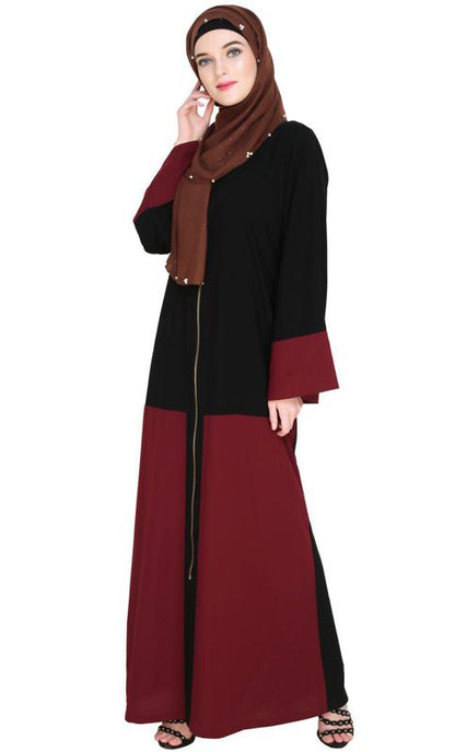 Dazzling Zip-Up Wine Abaya (Made-To-Order)