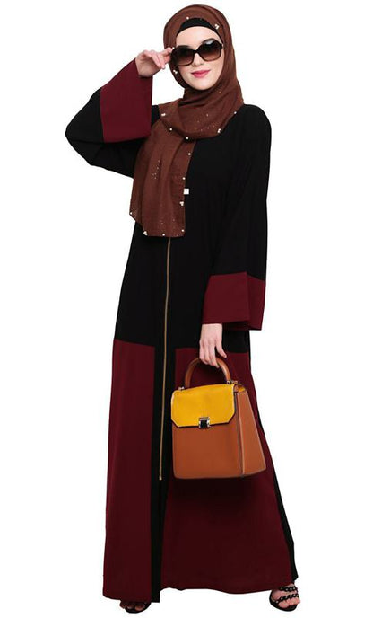 Dazzling Zip-Up Wine Abaya (Made-To-Order)
