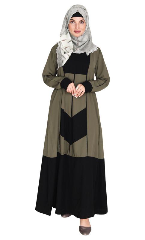 Dead Mint and Black Symmetrical Design Abaya (Made-To-Order)