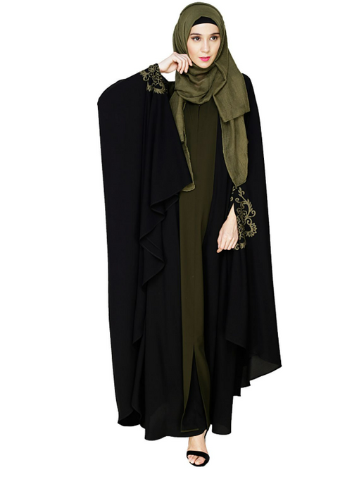 Delicate Embroidered Black Irani Kaftan (Made-To-Order)