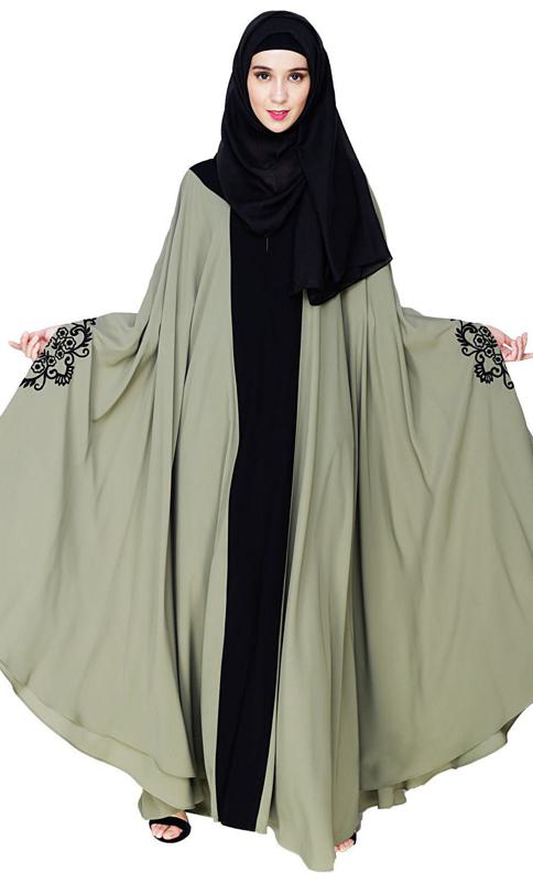 Delicate Embroidered Dead Mint Irani Kaftan (Made-To-Order)