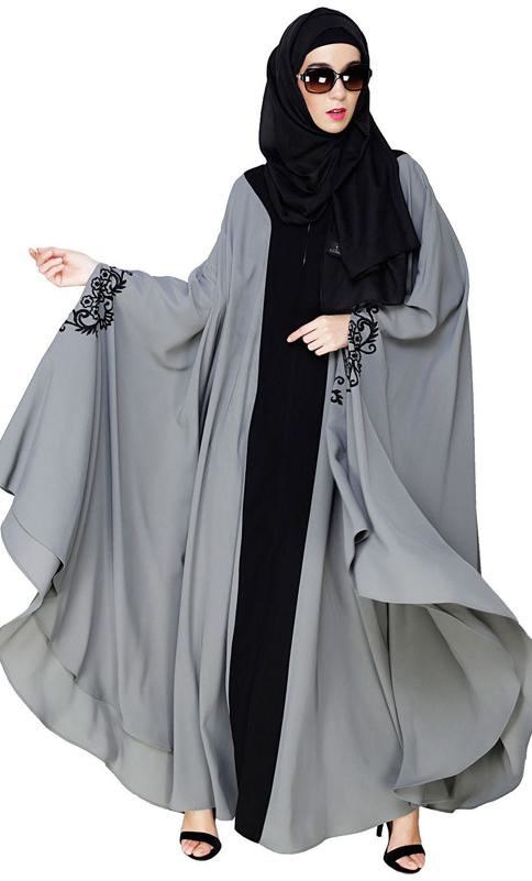 Delicate Embroidered Grey Irani Kaftan