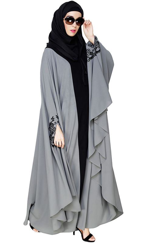 Delicate Embroidered Grey Irani Kaftan (Made-To-Order)