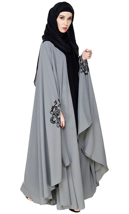 Delicate Embroidered Grey Irani Kaftan (Made-To-Order)