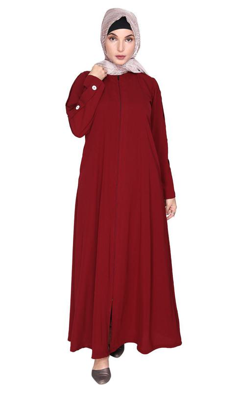 Delightful and Simple Maroon Abaya with Designer Sleeves