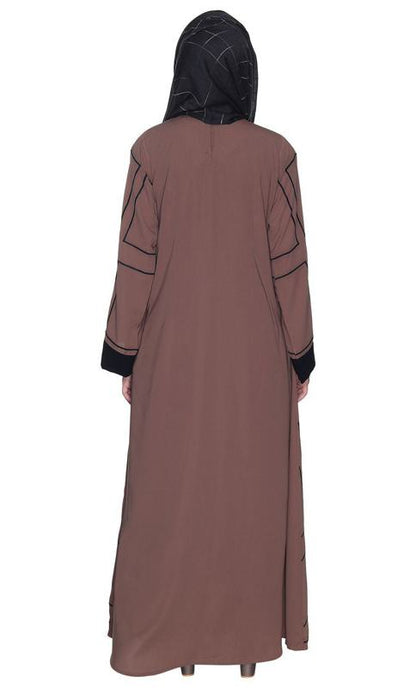 Designer Shrug Style Brown And Black Closed Abaya (Made-To-Order)