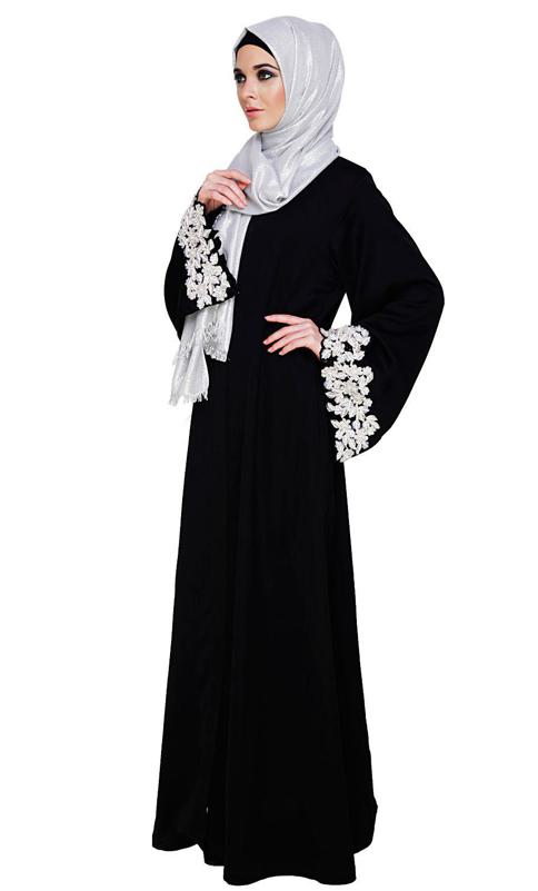 Dreamy Pearl Black Dubai Style Abaya