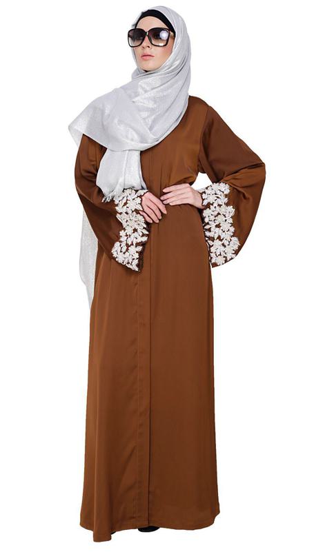 Dreamy Pearl Golden Brown Dubai Style Abaya (Made-To-Order)