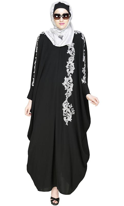 Dual Shade Floral Embroidered Black Kaftan (Made-To-Order)