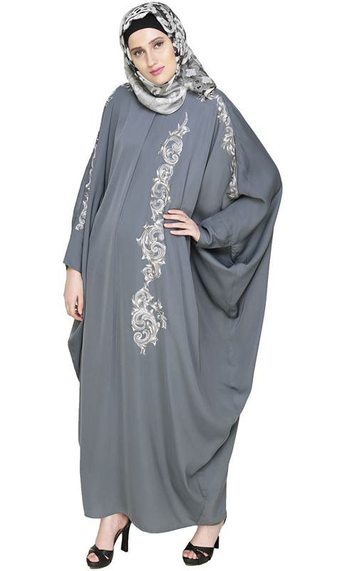 Dual Shade Floral Embroidered Grey Kaftan (Made-To-Order)