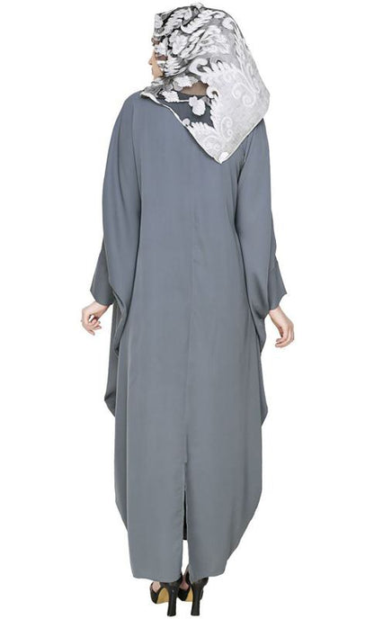 Dual Shade Floral Embroidered Grey Kaftan (Made-To-Order)
