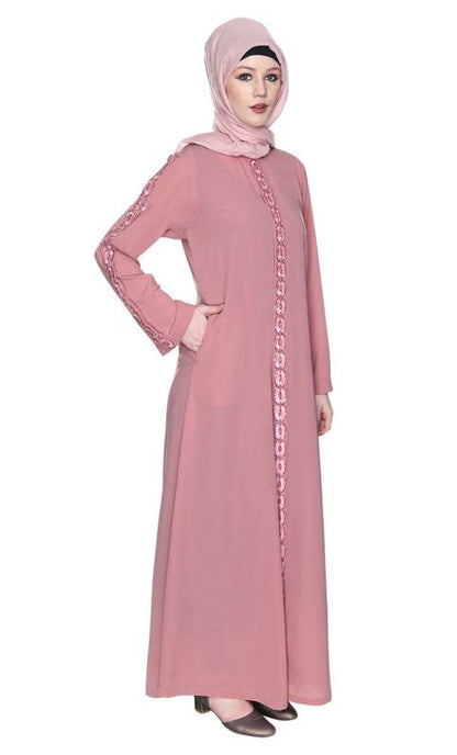 Dull Pink Glittering Loops Abaya (Made-To-Order)