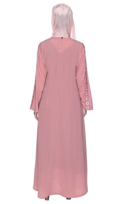 Dull Pink Glittering Loops Abaya (Made-To-Order)